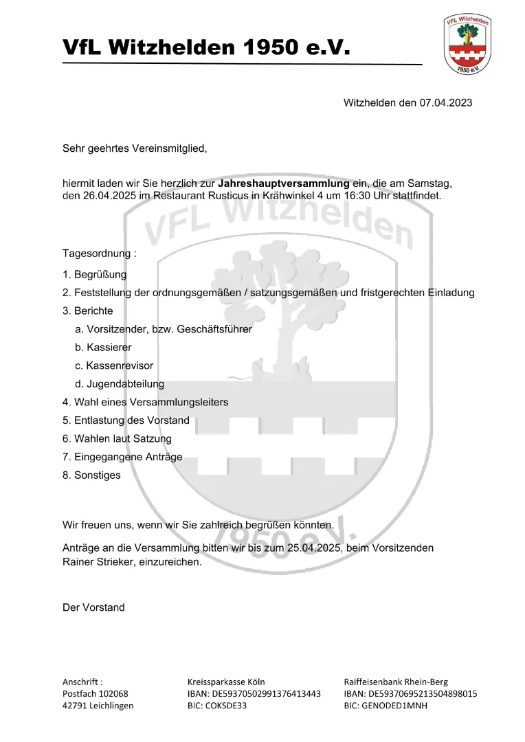 Einladung JHV 20251